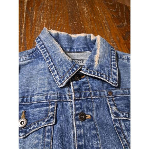 Medium Vintage Carbon Distressed Long Sleeve Button Front Denim Blue Jean Jacket - Picture 4 of 8